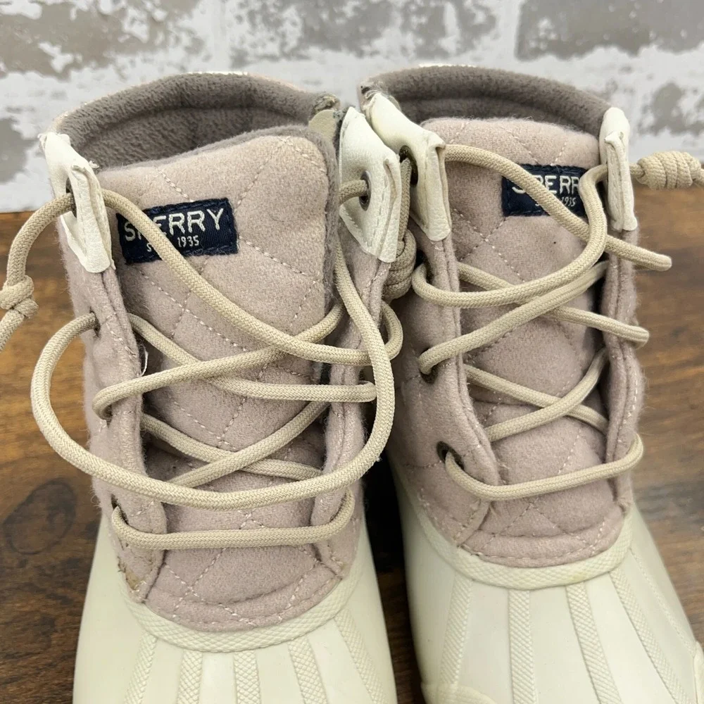 Sperry Duck Boots Women Size 5 Top Sider Syren Gulf Wool Quilt Oatmeal  STS82538